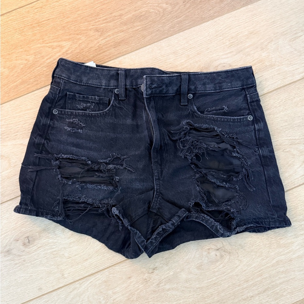 American Eagle Outfitters Black Distressed Denim Shorts